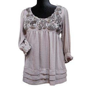 ECI Embroidery Purple Babydoll Flowy Blouse Top Size S